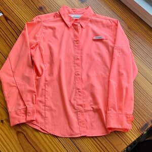 Columbia Orange Casual Button Down Shirt Lightweight